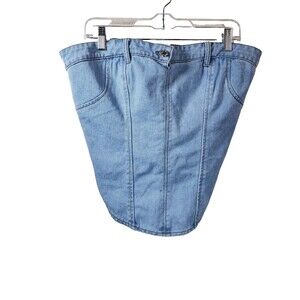 PrettyLittleThing Plus Size 16 Light Wash Blue Denim Corset Top Jean Waistband